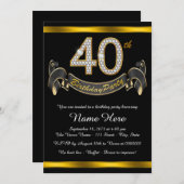 Invitation Black Gold 40th Birthday Party (Devant / Derrière)