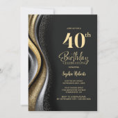 Invitation Black Gold 40th Birthday Party (Devant)