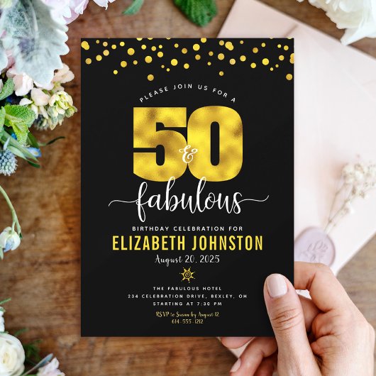 Invitation Black Gold 50 Fabuleux Anniversaire Gras Parties s