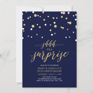 Invitation Black & Gold 50e anniversaire de mariage surpris