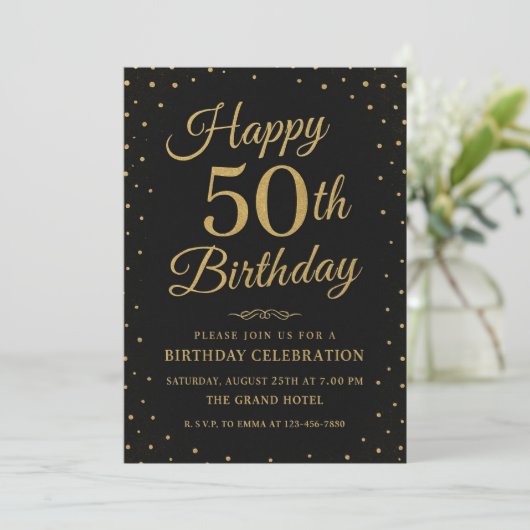 Invitation Black & Gold 50e Surprise Party (Debout devant)