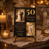 Invitation Black Gold 50th Anniversary Then Now Elegant