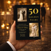 Invitation Black Gold 50th Anniversary Then Now Elegant