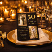 Invitation Black Gold 50th Anniversary Then Now Elegant