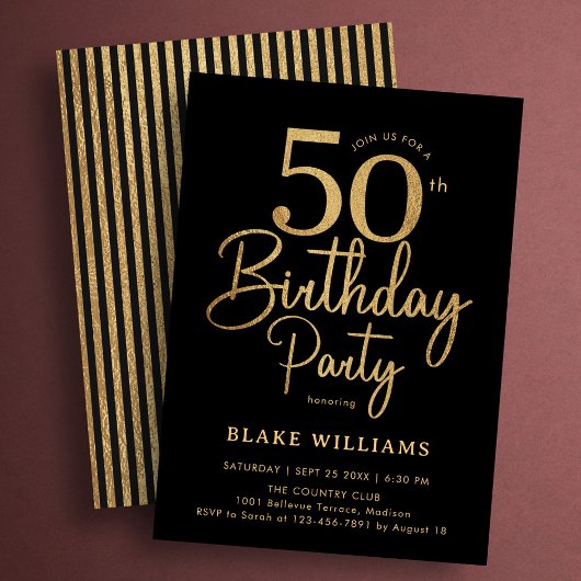 Invitation Black Gold 50th Birthday
