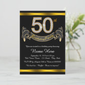 Invitation Black Gold 50th Birthday Party (Debout devant)