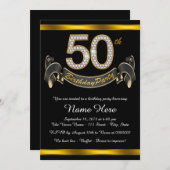 Invitation Black Gold 50th Birthday Party (Devant / Derrière)