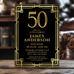 Invitation Black Gold 50th Birthday Photo<br><div class="desc">Cette fabuleuse invitation de 50e anniversaire pour hommes noirs et or, portant le numéro 50 en or avec des polices modernes, entourée d'un cadre d'art déco doré sur le devant et votre photo préférée de l'invité d'honneur sur le dos, serait parfaite pour demander aux gens de se joindre à vous...</div>