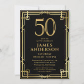 Invitation Black Gold 50th Birthday Photo (Devant)