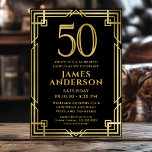Invitation Black Gold 50th Birthday Photo Surprise Party<br><div class="desc">Cette fabuleuse invitation à la fête surprise masculine de 50 ans en noir et or, portant le numéro 50 en or avec des polices modernes, entourée d'un cadre en or art déco sur le devant, et votre photo préférée de l'invité d'honneur sur le dos, serait parfaite pour demander aux gens...</div>