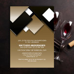 Invitation Black Gold 50th Cocktail Anniversaire fête<br><div class="desc">Cet élégant cocktail d'anniversaire géométrique abstrait noir et or moderne a été conçu pour le minimaliste moderne. Cette invitation raffinée et sophistiquée du 50e anniversaire allie une esthétique contemporaine à une touche de flair artistique. L'invitation présente un design géométrique abstrait orné de blocs carrés en angle dans des tons contrastés...</div>