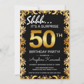 Invitation Black & Gold 50th Surprise Birthday Party (Devant)