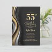 Invitation Black Gold 55th Birthday Party (Debout devant)