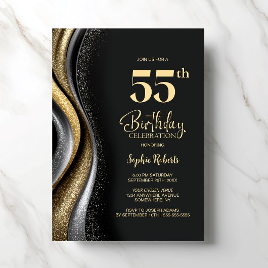 Invitation Black Gold 55th Birthday Party