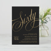 Invitation Black Gold 60th Birthday Elegant Calligraphy (Debout devant)