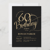 Invitation Black Gold 60th Birthday Elegant Script (Devant)