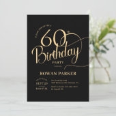 Invitation Black Gold 60th Birthday Elegant Script (Debout devant)