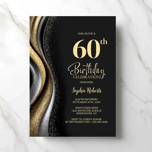 Invitation Black Gold 60th Birthday Party