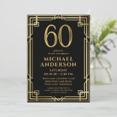 Invitation Black Gold 60th Birthday Photo (Debout devant)