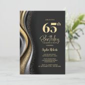 Invitation Black Gold 65th Birthday Party (Debout devant)