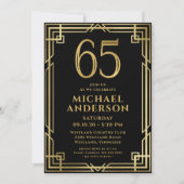 Invitation Black Gold 65th Birthday Photo (Devant)