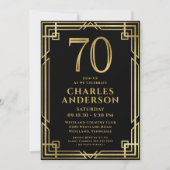 Invitation Black Gold 70th Birthday Photo (Devant)