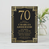 Invitation Black Gold 70th Birthday Photo (Debout devant)