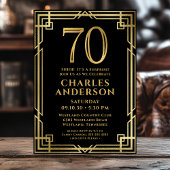 Invitation Black Gold 70th Birthday Photo Surprise Party