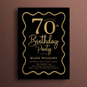 Invitation Black Gold 70th Birthday Wavy Border