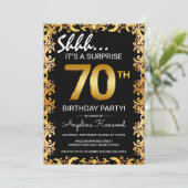 Invitation Black & Gold 70th Surprise Birthday Party (Debout devant)
