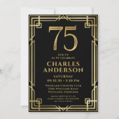 Invitation Black Gold 75th Birthday Photo (Devant)