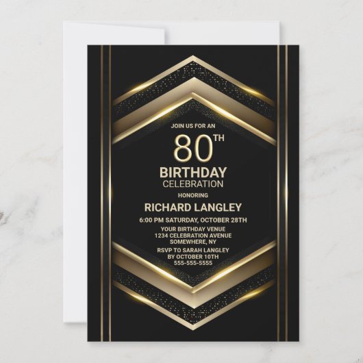 Invitation Black Gold 80e fête d'anniversaire (Devant)