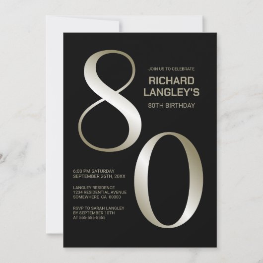 Invitation Black Gold 80e fête d'anniversaire (Devant)
