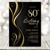 Invitation Black Gold 80e fête d'anniversaire