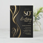 Invitation Black Gold 80e fête d'anniversaire (Debout devant)