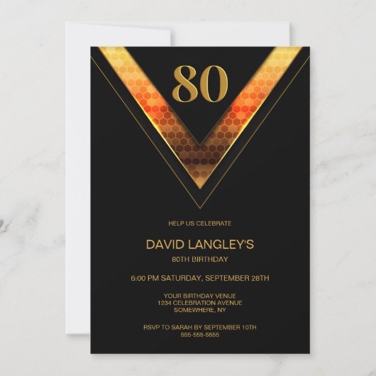 Invitation Black Gold 80e fête d'anniversaire (Devant)