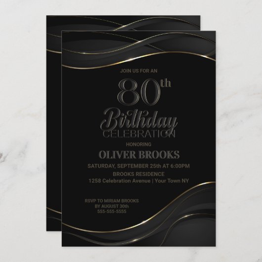 Invitation Black Gold 80e fête d'anniversaire (Devant / Derrière)