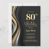 Invitation Black Gold 80th Birthday Party (Devant)