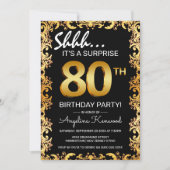 Invitation Black & Gold 80th Surprise Birthday Party (Devant)