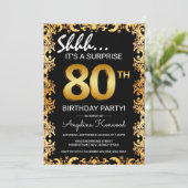 Invitation Black & Gold 80th Surprise Birthday Party (Debout devant)