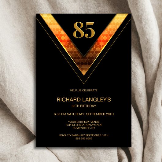 Invitation Black Gold 85e fête d'anniversaire