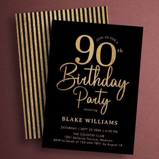 Invitation Black Gold 90th Birthday