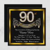 Invitation Black Gold 90th Birthday Party (Devant / Derrière)
