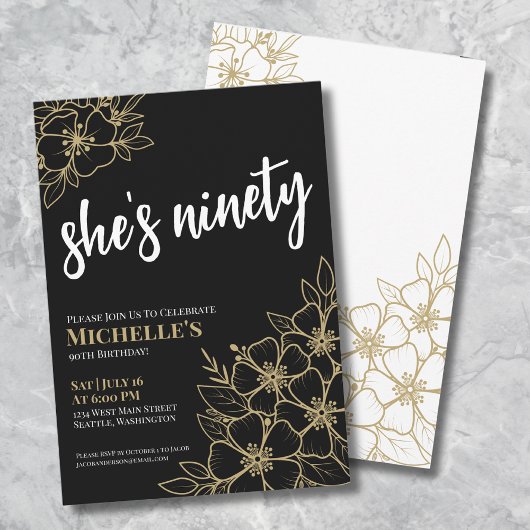 Invitation Black Gold 90th Birthday Party