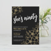 Invitation Black Gold 90th Birthday Party (Debout devant)