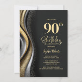 Invitation Black Gold 90th Birthday Party (Devant)