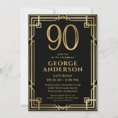 Invitation Black Gold 90th Birthday Photo (Devant)