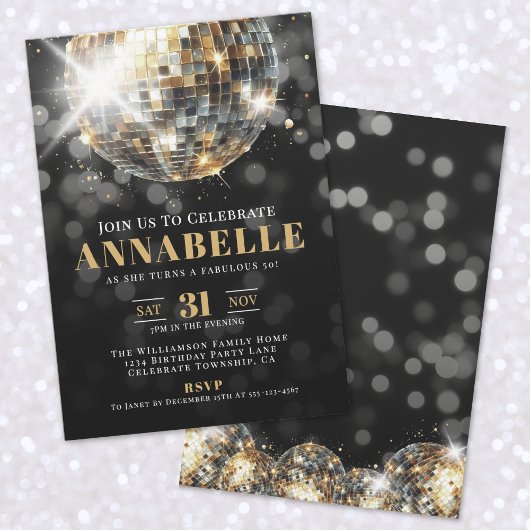 Invitation Black Gold Adulte 50e fête d'anniversaire