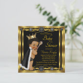 Invitation Black Gold Afro Prince Jewel Baby shower (Debout devant)