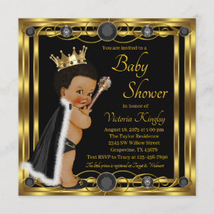 Invitation Black Gold Afro Prince Jewel Baby shower